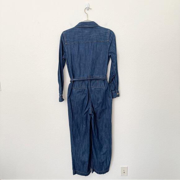 [Talbots] Blue Denim Moonlight Wash Utility Jumpsuit Long Sleeves Cotton Size XS - Picture 3 of 12